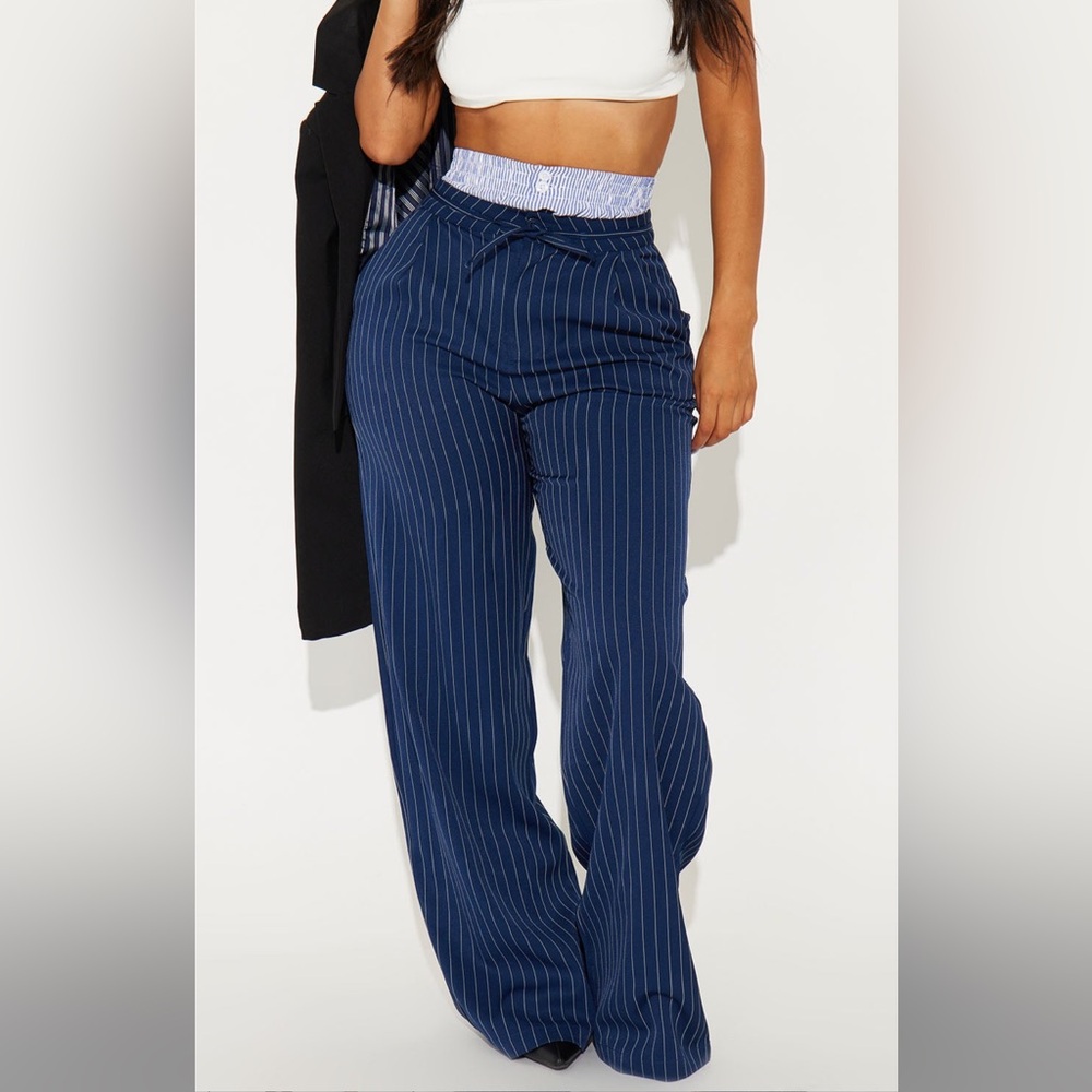 Nathalie Double Wasitband Pinstripe Trouser
